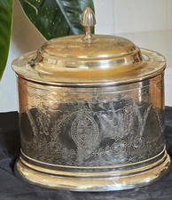 Vtg International Silver Co Silverplated Lidded Canister Jar Etched Crest India picture