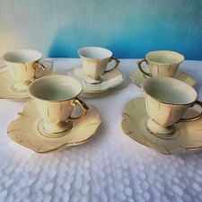 Vintage Demitasse Cups Saucers Set 5 Gold Trim Occupied Japan Porcelain picture