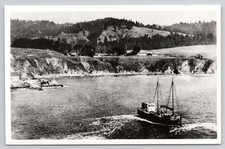 RPPC Marked Fort Ross California on Back Ship off Coastline Real Photo Postcard picture