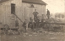 THRESHING CREW & BARN arcadia mi real photo postcard rppc michigan farm wagon picture