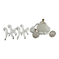 Cinderella's Pumpkin Coach Crystal Glass Carriage Horses Spun Blown Gold Trimmed picture