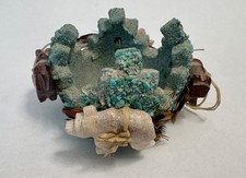 Vintage Turquoise encrusted Zuni Fetish Pot w/ 4 Bears& Feathers picture