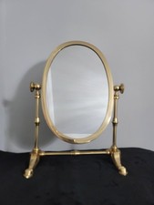 Vintage SOLID BRASS Tabletop Vanity Mirror Swivels Tilting Free Standing Heavy picture