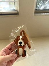 Sitting Dog Figurine Small Brown White Black, Animals Theme, leather picture