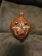 Brown Glazed Red Clay Pottery Pig Piggy Bank Folkart Handpainted picture