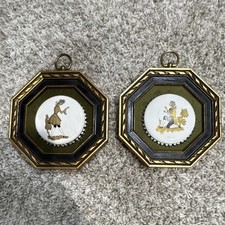 Vtg Pair EA Riba Co Style 341 Courting Couple Porcelain Miniature Wall Plaques picture