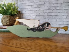 Vintage Wooden Folk Art Hand Painted Trumpeting Angel Cottagecore picture