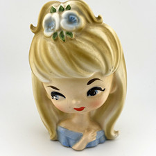 Parma By AAI Girl Head Ceramic Planter Glossy, Made in Japan A-222 picture