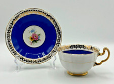 Vintage Adderley Bone China Cup & Saucer Set Blue/White/Gold Floral Design picture