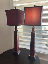 VTG Set 2005 The Bombay Company Buffet Table Lamps Ox Blood Glazed Ceramic picture