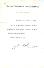1904 Choctaw, Oklahoma & Gulf Railroad Circular Announcing New General Manager picture