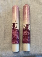 2 RARE Hand Painted Red DELFT Style Ceramic Victorian Gas Light Fixture Candles picture