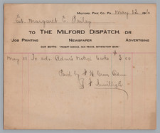 1916 Billhead The Milford Dispatch Newspaper, Advertsing Bill, Pike Co., PA picture