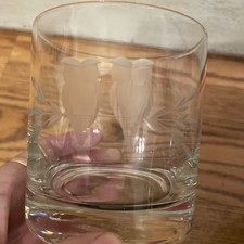 3 Vintage Etched Owls Whiskey Glasses  Barware 1960-70’s Lowball Heavy Bottomed picture