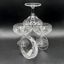 Antique 1920s Needle Etched Champagne Coupes Set 4 UV Manganese Art Deco picture
