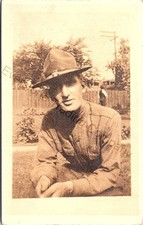 Vintage RPPC WWI US Army Soldier in Campaign Hat Real Photo Postcard Portrait picture