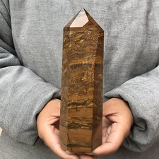 1.91LB Natural Tiger’s Eye Quratz Crystal Obelisk Tower Crystal Wand Point picture