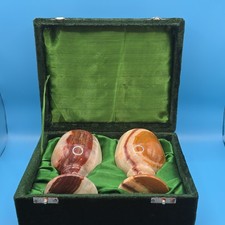 vintage Marbled Polished Stone Goblet Set of 2 Decorative w/ Presentation Box picture