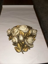 Vtg 1977 HOMCO Wall Pocket Off White Gold Gilt Roses 6048 Hollywood Regency 11