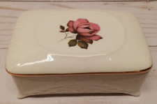 VTG white gold tone trim Rose Porcelain Pill Trinket Box Lord Nelson England picture