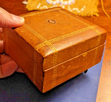 Antique Leather Box Embossed Crest Emblem Small for Jewelry Trinkets 3.5