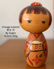 Sogen Red Floral Wooden Kokeshi Doll 14.5cm 205g Collectible 15+ picture