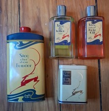 Vtg 1940 Stag Men's Lot After Shave Powder Tins & Glass Bottle Barber Shop Decor picture