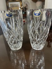 Bohemia Crystal 24% Lead Vase 8 1/4”Tall Scalloped Edge Czech Republic Set 2 picture
