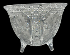 Antique Glass Bowl 3 Footed Bowl Centerpiece Etched Crystal 10