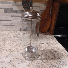 Vtg look Glass Straw Dispenser With Insert- says mason american vintage 1868  picture
