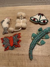 VTG Stuffed Plush Christmas Ornaments Lot Of 5 Handmade Poodle,Fish,Bells,Butfly picture