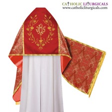 Metallic Red Humeral Veil with IHS embroidery,voile huméral,velo omerale,New picture