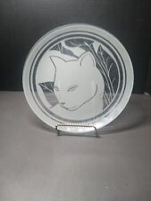 10” Clear Etched Cat Serving Plate Platter frosted picture