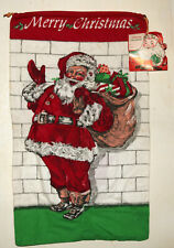 vintage Merry Christmas oversize Santa gift cinch top cloth sack bag with tag   picture
