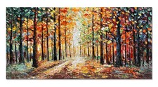 Diathou Art Hand Painted Red Maple Forest Landscape Oil Painting Modern picture