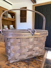 Vintage Undated Pre-1978 Longaberger Picnic Basket With Leather Hinged Lid LOOK picture