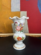 Elegant 19th Century French Hand-Painted White Opaline Vase – Floral Motif picture