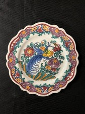VTG 70 Skyros Greece HandPainted Peacock Scalloped Ceramic Plate Signed 10.25” picture