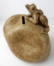 Studio Art Pottery Frog On Rock Coin Bank picture