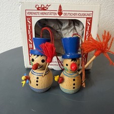 Two Steinbach Snowman Ornaments - Twin Brothers Natural Wood Erzgebirge picture