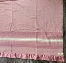 VTG Pendleton Blanket 100% Virgin Wool Satin Edge Size 72x78 Pink Ombré Stripe picture