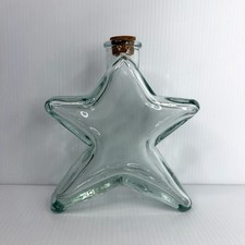 RARE Vintage Clear Glass Liquor Cork Bottle Star Theme Celestial Decor 8.5” picture