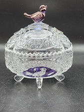 RARE Purple Hofbaur Bird Crystal Pedestal Candy Dish W/ Lid picture