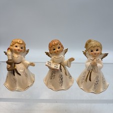 3 Vtg Lefton Angel Figurines Charming Christmas Decor Made In Japan Gold Accents picture