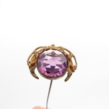 Antique Hatpin Hat Pin, Half Arch Brass with Large Faceted Lavender Stone picture