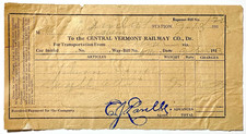 1913 CENTRAL VERMONT RAILWAY COMPANY FREIGHT TRANSPORTATION RECEIPT picture