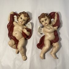 A Pair Of Vintage  HOMCO 1120 Lovely Painted Wall Hanging Cherubs. picture