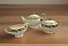 VTG 70s 3 Pc Sadler Mayfair Gold Leaf pattern Teapot Creamer & Sugar set NIB picture