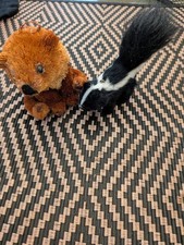 Vintage Woodland Critters Christmas Ornaments  Faux Fur Skunk & Bristle Beaver picture