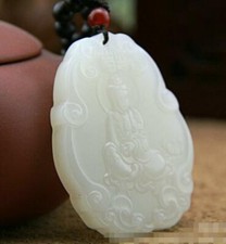 Xinjang Hetian White Jade Guanyin Pendant Chinese Antique Collection picture